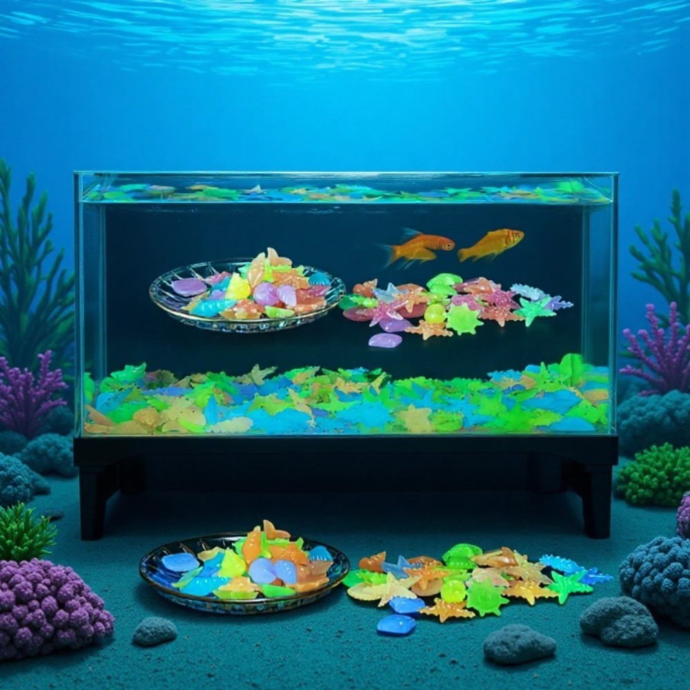 Aquarium Fish Types - 빛나는 해양석, 형광 조개껍데기, 화려한 불가사리