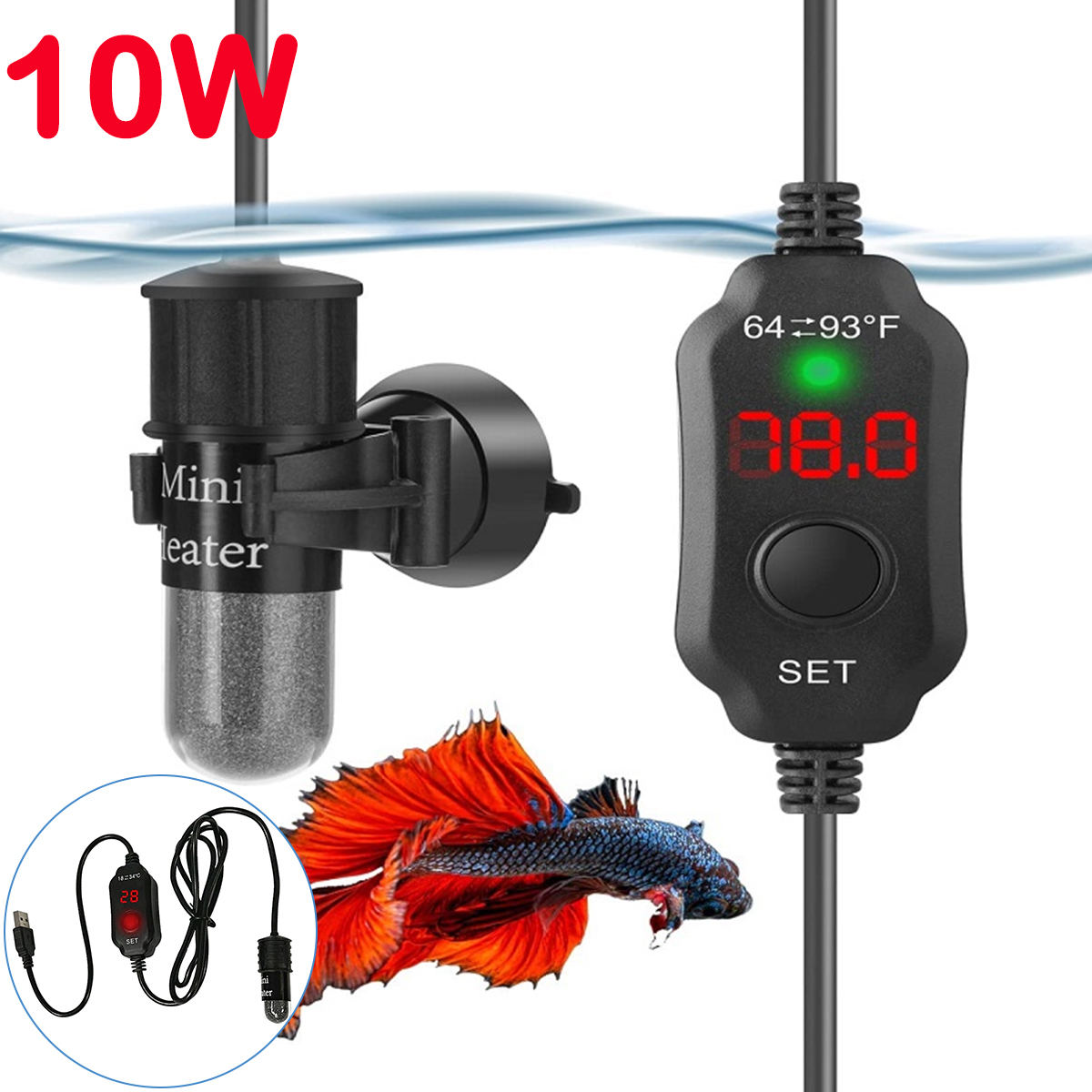 10W 조정 가능한 수족관 히터 막대 18-34 ° 1 - Aquarium Heater Submersible 리뷰 및 가격