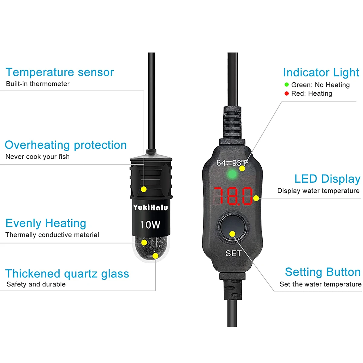 10W 조정 가능한 수족관 히터 막대 18-34 ° 1 - Aquarium Heater Submersible 리뷰 및 가격